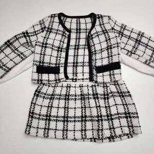 Girls Knitted Black & White Blouse & Cardigan Jacket Size 6-7